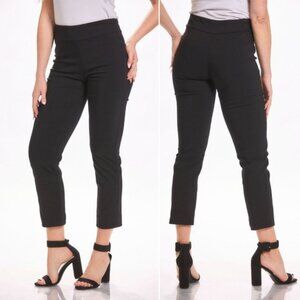 KRAZY LARRY $135 Pull-on Ankle Pants Black Dots Print Tummy Control size 6